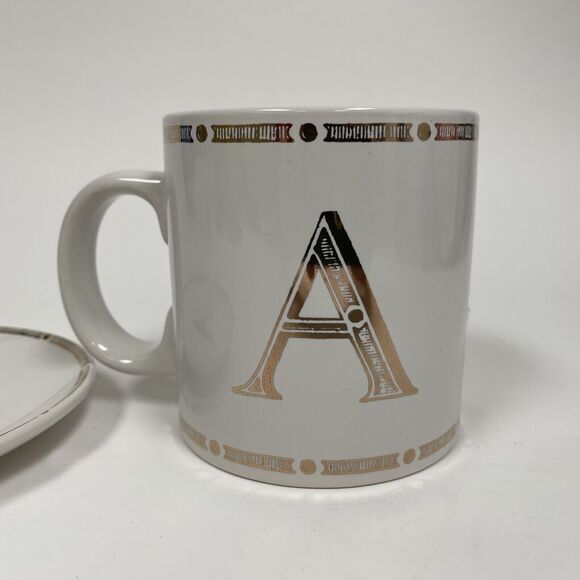 Signature Housewares Incorporated Vintage 2015 White Gold Cup Saucer "A" Initial - Picture 2 of 12